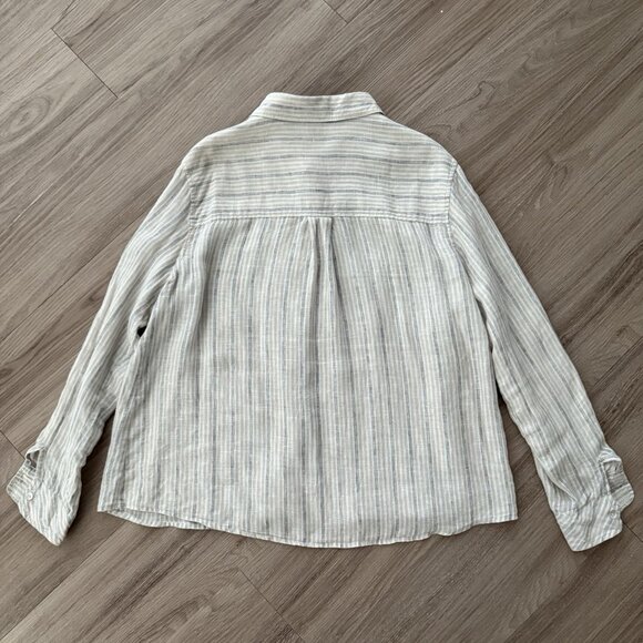 Striped Linen Button Down Womens 1X Natural Lagenlook Breathable Travel Classic - Picture 4 of 7